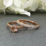 1.2ct Round Cut Peach Morganite Bridal Set Engagement Ring 14k Rose Gold Finish