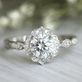 2Ct Round Cut DVVS1 Diamond Vintage Halo Engagement Ring 14K White Gold Finish