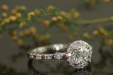 3Ct Round Cut Diamond Rubies on Band Halo Engagement Ring 14K White Gold Finish