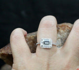 1.2ct Emerald Cut VVS1 Diamond Accent Halo Engagement Ring 14k White Gold Finish