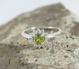 2.2ct Engagement Ring Round Cut Green Peridot Floral Halo 14k White Gold Finish