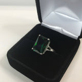 1.5ct Green Emerald Split Band Solitaire Engagement Ring 14k White Gold Finish