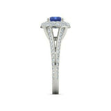 3Ct Cushion Cut Blue Sapphire Double Halo Engagement Ring 14K White Gold Finish