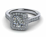 1ct Cushion Cut Diamond Milgrain Halo Engagement Ring 14k White Gold Finish New