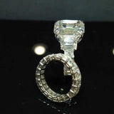 8Ct Emerald Cut Diamond Iced Bridal Set Eternity Ring Band 14K White Gold Finish