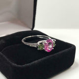 2.2ct Engagement Ring Oval Cut Pink Sapphire Three Stone 14k White Gold Finish