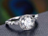 1.6ct Round Cut Diamond Halo Solitaire with Accents Ring 14k White Gold Finish