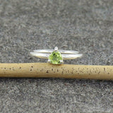 0.4ct Engagement Ring Trillion Cut Green Peridot Solitaire 14k White Gold Finish