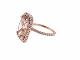 7ct Oval Peach Morganite Halo Diamond Accent Engagement Ring 14K Rose Gold Over