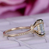 2ct Princess Cut Blue Aquamarine Engagement Ring Hidden Halo 14k YellowGold Over