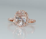2.3ct Engagement Ring Oval Cut Peach Morganite Diamond Halo 14k Rose Gold Finish