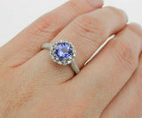 3Ct Round Cut Blue Tanzanite Diamond Halo Engagement Ring 14K White Gold Finish