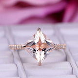 1.5ct Princess Cut Morganite Solitaire with Round Accent Ring 14k Rose Gold Over
