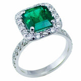1.9ct Green Emerald Cut Engagement Ring Halo Solitaire 14k White Gold Finish