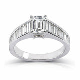 4Ct Emerald Cut Diamond Unique Iced Accent Engagement Ring 14K White Gold Finish