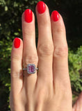 2.55ct Engagement Ring Emerald Cut Pink Sapphire Halo 14k White Gold Finish