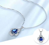 2.7ct Blue Sapphire Pendant Pear Cut Floral Halo 14k White Gold Finish NO CHAIN