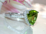 2Ct Trillion Cut Green Peridot Diamond Halo Engagement Ring 14K White Gold Over
