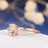 1.2ct Oval Cut Simulated Peach Morganite Round Accents Ring 14k Rose Gold Plated