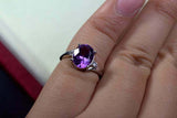 2.2ct Engagement Ring Oval Cut Purple Amethyst Three Stone 14k White Gold Finish