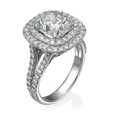 2ct Cushion Diamond Engagement Ring Double Halo Split Shank 14k White Gold Over