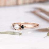 0.4ct Round Cut Black Diamond Pearl Minimalist Engagement Ring 14k RoseGold Over