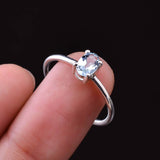 0.5ct Engagement Ring Oval Cut Blue Aquamarine Solitaire 14k White Gold Finish