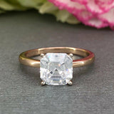 4 Prong Solitaire Engagement Ring 0.9ct Asscher Cut Diamond 14k Rose Gold Finish