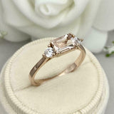 1.6ct Engagement Ring Emerald Cut Peach Morganite Trilogy 14k Rose Gold Finish