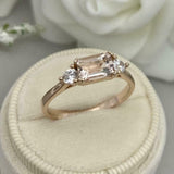 1.6ct Engagement Ring Emerald Cut Peach Morganite Trilogy 14k Rose Gold Finish