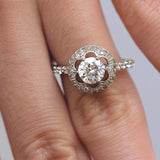 1ct Round Diamond Vintage Solitaire Halo Engagement Ring 14k White Gold Finish