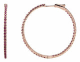 2.25ct Round Cut Pink Ruby Inside Out Style Hoop Earrings 14k Rose Gold Finish