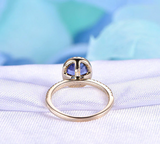 2ct Oval Cut Blue Sapphire Diamond Halo Round Accents Ring 14k Rose Gold Finish