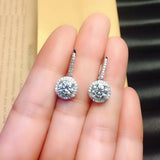 1ct Round Cut VVS1D Diamond Halo Drop Earrings Women 14k White Gold Finish
