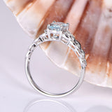 1.9ct Oval Cut Blue Aquamarine Leaf Design Engagement Ring 14k White Gold Finish