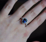 1.8ct Engagement Ring Pear Cut Blue Sapphire Diamond Halo 14k White Gold Finish