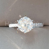 2.1ct Round Cut Moissanite Hidden Halo Engagement Ring 14K White Gold Plated