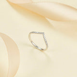 0.2ct Round Cut Diamond Wedding Band V Shaped Petite Curved 14k WhiteGold Finish
