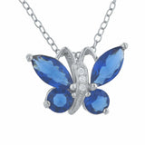 2.6ct Blue Sapphire Pendant Chain Marquise Cut Butterfly 14k White Gold Finish
