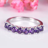 2.3ct Round Purple Amethyst Wedding Ring Band Half Eternity 14k White Gold Over