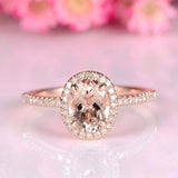 1.6ct Oval Cut Peach Morganite Engagement Ring Halo Solitaire 14k Rose Gold Over