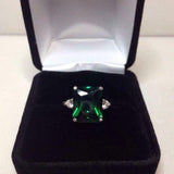 2.3ct Engagement Ring Radiant Cut Green Emerald Trilogy 14k White Gold Finish