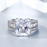 4Ct Radiant Cut Diamond Engagement Ring 14K White Gold Finish Round Iced Accent