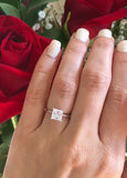 1Ct Princess Cut Diamond Hid Halo Solitaire Engagement Ring 14K White Gold Over