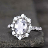 2.3ct Engagement Ring Oval Cut Diamond Halo Women Solitaire 14k WhiteGold Finish