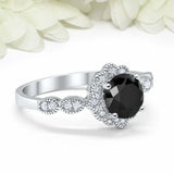 2ct Round Black Diamond Engagement Ring Vintage Halo Art Deco 14k WhiteGold Over