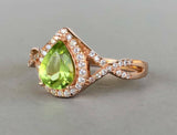 2ct Pear Cut Green Peridot Halo Infinity Engagement Ring 14k Rose Gold Finish