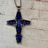 2ct Asscher Simulated Blue Sapphire Cross Pendant 14k White Gold Plated NO CHAIN
