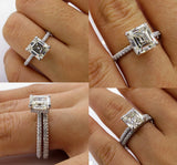 3Ct Asscher Diamond Hidden Halo Ring Eternity Band Bridal Set 14K WhiteGold Over