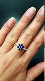 1.6ct Engagement Ring Round Blue Sapphire Cluster Ball Shank 14k White Gold Over